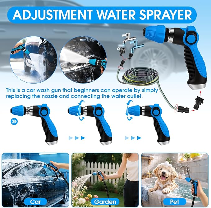 36Pcs Blue Car Wash Detailing Kit，Car Cleaning Set with Foam Gun Sprayer，Long-Handle Brush Mop，Large Collapsible Bucket，Complete Car Wash Supply Gift for Men and Women