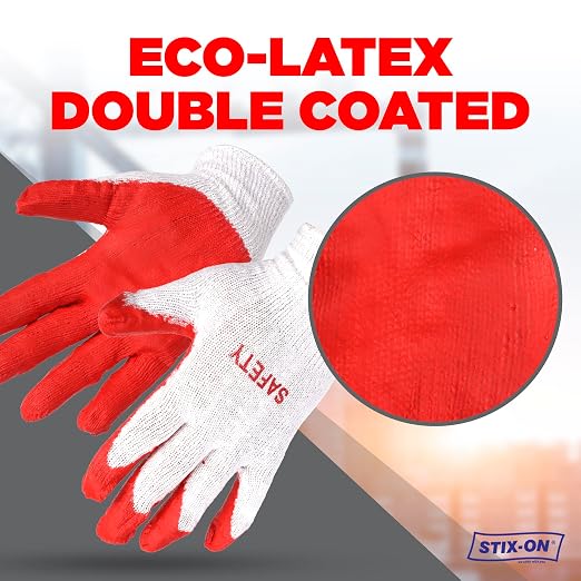 SAFETY Non-Slip 200 Pairs Red Latex Cotton Multi-Purpose Work Gloves- Nitrile Dipped & Rubber Palm Coated for a Firm Grip- Heavy Duty Premium-Construction-Moving-Warehouse-Garden-Gloves
