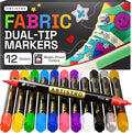 ARTISTRO 12 Dual-Tip Fabric Markers Decorating Kit, Permanent for Clothes | Brush & Fine Tip, Acrylic Paint Pens for Sneakers, Bags, Shoes, Textiles, Canvas, Sewing, Craft, & DIY