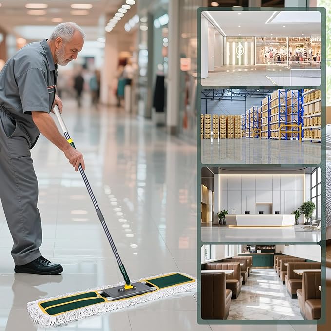 Masthome 36" Commercial Dust Mop, 60" Telescopic Handle Heavy Duty Floor Mop, Wet Dry Industrial Mop with 3 Reusable Pads for Hardwood Marble Laminate Tile, Home Gym Office Use