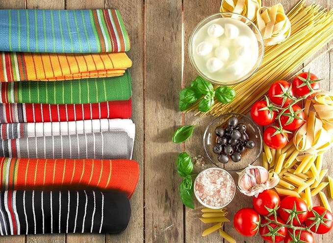 Urban Villa Kitchen Towels 100% Cotton Dish Towels for Kitchen(Set of 8)20”x30” Dish Cloths Highly Absorbent Kitchen Linen Set with Hanging Loop Perfect for Drying Dishes Cleaning Towels -Multicolor