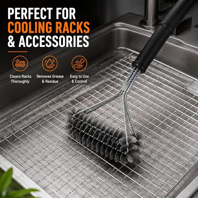 3PCS BBQ Grill Cleaning Brush for Cuisinart CGG-180TB 2021-2026 | 17.3" Bristle-Free Grill Brush with Scraper | 16.4" Overlapping Coil Brush | 17.5"3-Row Wire Bristle Grill Brush with Scraper