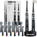 Sonic-FX Duo Rechargeable Electric Toothbrush Set - with 14 Brush Heads, 3 Modes, Smart Auto-Timer, Charging Dock Holder - Dual Handle Electric Tooth Brush for Adults & Kids, Black