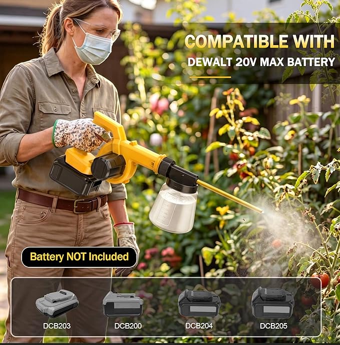 Electric Diatomaceous Earth Duster Compatible with Dewalt 20V Battery, Alternative Powder Sprayer, 1L Clear Container Powder Duster Applicator for Garden, Chicken Coop, Barn (NO Battery)