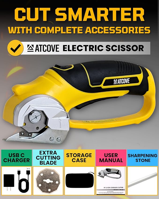 Cordless Electric Scissors - 4V Rechargeable Cardboard Cutter with Safety Lock and LED Light - Electric Box Cutter for Cardboard, Fabric, Leather, Rope - Cordless Scissors Cutting Tool up to 0.25 in