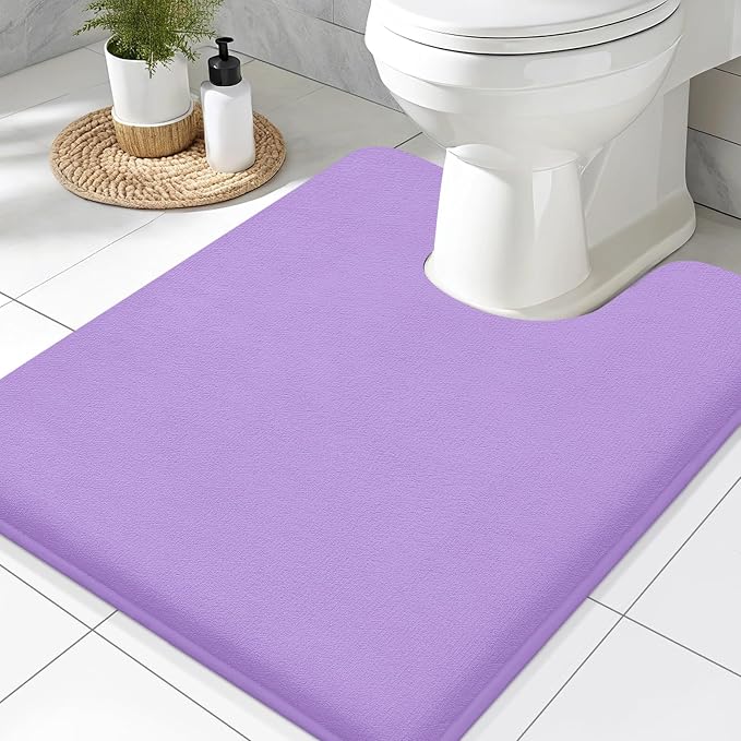 Smiry Memory Foam Toilet Rugs U-Shaped 24x20, Extra Soft Absorbent Non-Slip Contour Bathroom Rugs, Machine Washable Bath Mats for Toilet, Purple