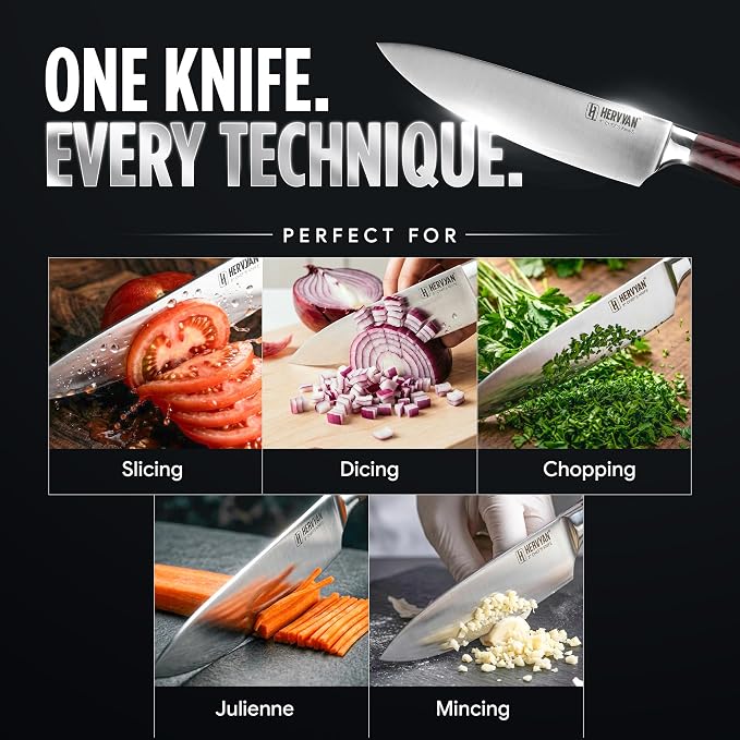 Chef Knife, 8 Inch High Carbon Stainless Steel Sharp Kitchen Knife with Ergonomic Pakkawood,Gift Box for Family & Restaurants 8-Inch Chef Knife, High-Carbon Stainless Steel Kitchen Knife