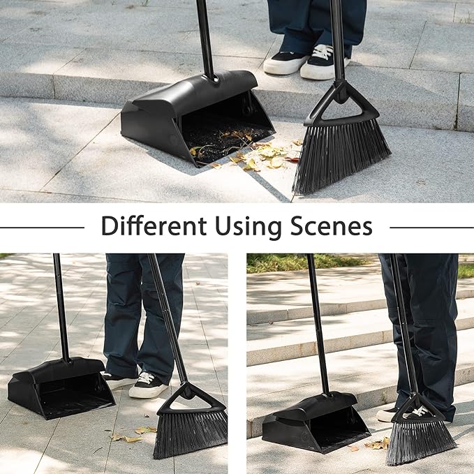 Eyliden 2pcs Broom+1pcs Dustpan Set, Broom and Dustpan Combo with Long Handle, Commercial Lobby Dust Pan Sweep Set for Outdoor Indoor