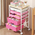 Goovilla Rolling Cart with 5 Drawers for Craft, Art, Dorm, Office, Pink | Utility Cart Organizer With 5 Removable Drawers and Wooden Tabletop, Lockable Rolling Storage Organizer for Classroom, Home
