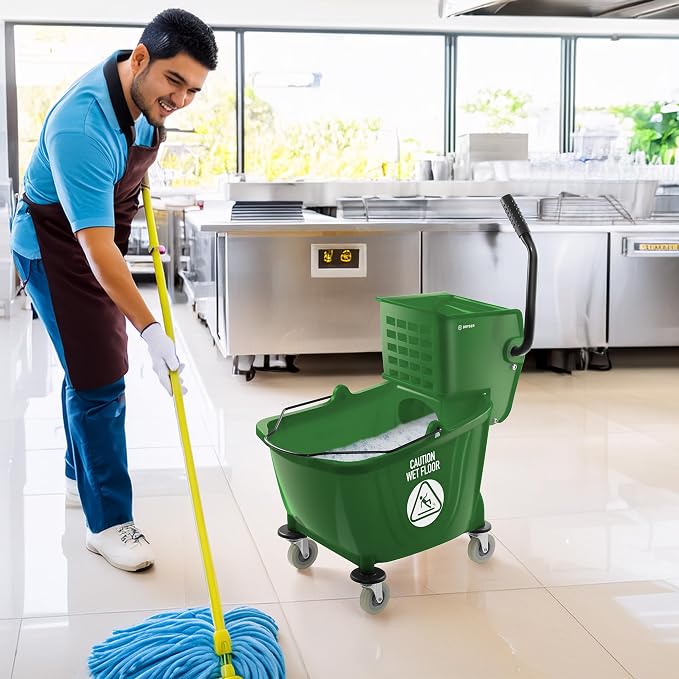 Dryser Commercial Side Press Wringer Combo Mop Bucket, 33 Quart, Green