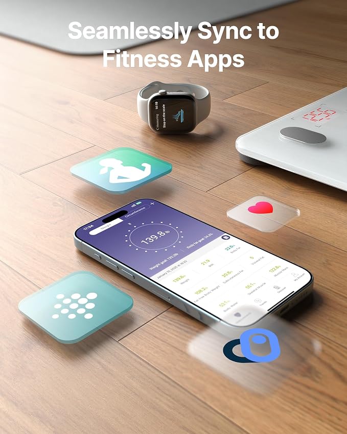 FITINDEX Smart Scale for Body Weight, FSA&HSA Eligible, Scale with BMI, Body Fat, Muscle Mass, Bluetooth,13 Body Composition Analyzer, Sync APP, Digital Bathroom, 400lb, White