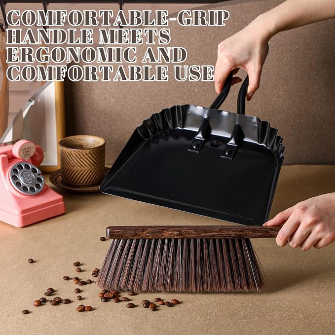 SiliFine 4 Pcs Dustpan and Brush Set 12" Heavy Duty Metal Dust Pan with Handle Brush Set Hand Mini Dust Pan Small Broom and Dustpan for Kitchen Cleaning Car Sofa Desk Home Keyboard Desk Pet