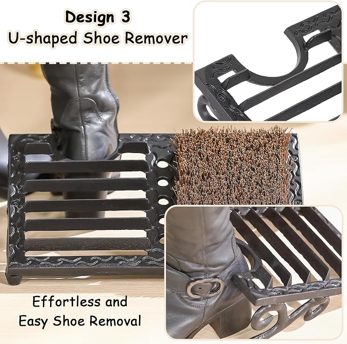Cast Iron Boot Brush Scraper Outdoor, Black Heavy Duty Boot Scrubber Brush with Angled Design, Outdoor Shoe Scrapers with Brushes, All Weather Boot Scraper for Home Porch Entryway Garden Farmhouse