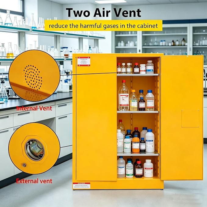 Flammable Safety Cabinet 43" W x 18" D x 65" H, 45 GAL Fire Cabinet Flammable Liquid Storage with Fireproof Double-Wall Design, Galvanized Steel Safety Cabinet for Industrial Company Scientific Use