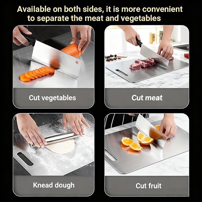4PCS Titanium Cutting Board Set of 4 – 100% Pure Titanium Double-Sided Chopping Boards for Kitchen, Food-Grade Hygienic Cutting Boards for Meat, Vegetables & Fruits, Durable Non-Stick, Dishwasher Safe