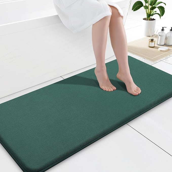 Smiry Memory Foam Bath Mat 47x17, Extra Soft and Absorbent Bathroom Mats, Non Slip Washable Carpet for Floor, Shower and Tub, Green