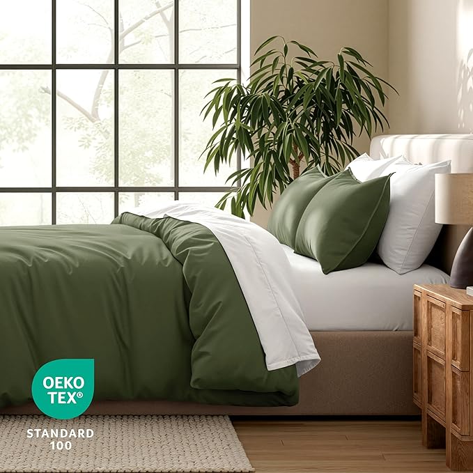 Bare Home Bedding Duvet Cover King Size - Premium 1800 Super Soft Collection - Lightweight, Cooling - Soft Breathable Bedding Duvet Cover (King, Cypress)