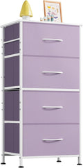 WLIVE Small Dresser Nightstand for Bedroom, 4 Drawers, Purple | 4 vertical fabric drawers, Space-saving tower, Bedroom or closet use, Chest of drawers, Dresser for small spaces