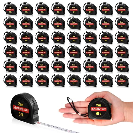 Copkim 50 Pcs 6 FT Mini Tape Measure Retractable Bulk Small Measuring Tape Pocket Size Measurement Tool for Operation Christmas Items Party Favor Gifts Stuffers for Men(Black)