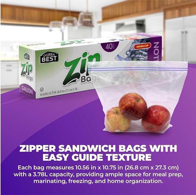 1 Gallon Storage Zip Bags - 960 Count | Extra Large, Resealable, Leak-Proof & Freezer Safe Food Storage Bags with Double Zip Lock | Durable, BPA-Free, Multi-Purpose | DURRA BEST