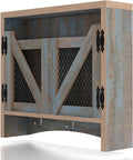 UNA Farmhouse 2 Shelves Wood Wall Cabinet with Net Doors for Bathroom, Kitchen, Living Room, Bedroom, Home Office, Laundry Room, Distressed Blue