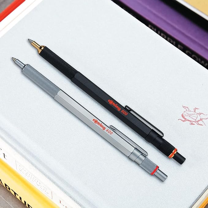 Rotring 800 Retractable Ballpoint Pen, Metal Barrel, Medium Point, Black Ink, Refillable, 1 Count