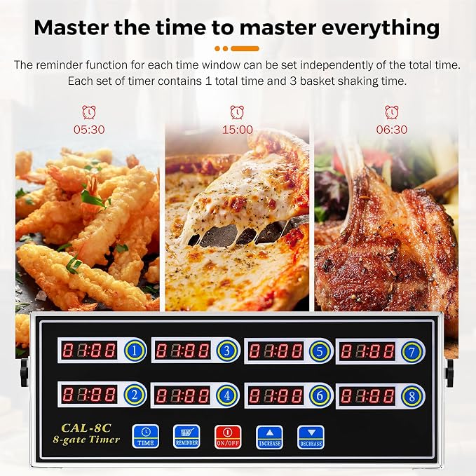 BEAMNOVA 8-Channel Digital Kitchen Timer, Commercial Timer for Restaurant, Food Timer for Cooking, Fryer Reminder, Adjustable Loud Alarm, Stainless Steel