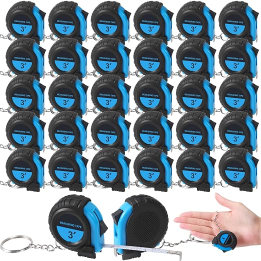 Xuhal 30 Pcs Mini Measuring Tape Keychains Small Measuring Tape Bulk Set 3ft Retractable Measurement with Pause Buttons for Engineer Crafter, Autowind and Lock (Blue)