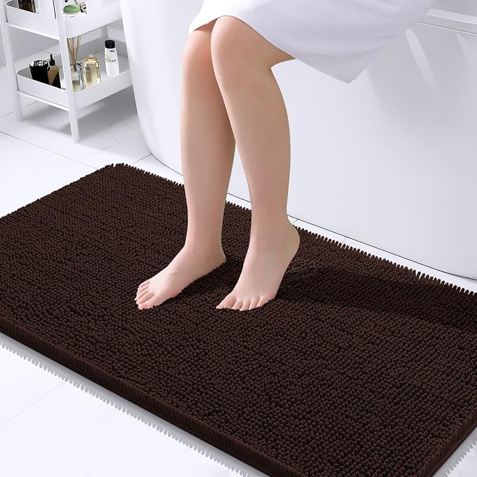 OLANLY Large Bathroom Rugs 40x24, Extra Soft Absorbent Chenille Bath Rugs, Rubber Backing Quick Dry, Machine Washable Bath Mats for Bathroom Floor, Tub and Shower, Home Decor Accessories, Brown
