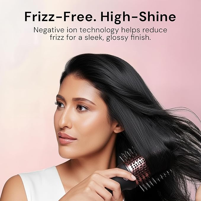 L'ANGE HAIR Le Volume 2-in-1 Titanium Blow Dryer Brush | Frizz Control Blowout Hair Dryer Brush For Drying And Straightening | Volumizing Hot Air Styler For All Hairstyles | Oval Barrel | Black - 75mm