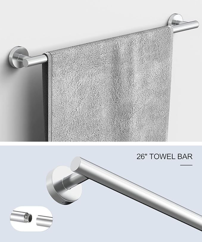 6 Pcs Chrome Bathroom Hardware Accessories Set SUS304 Stainless Steel Towel Rack and Toilet Paper Holder Set Towel Bar Set Wall Mounted by HOMEMYSTIQUE