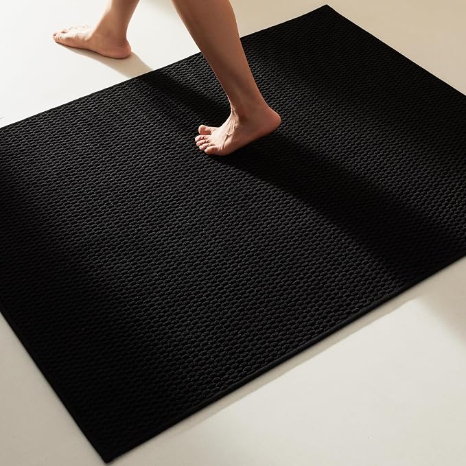 TYUU Black Large Bathroom Rugs Non Slip Washable Bath Rugs Super Absorbent Bathroom Rug Thin Quick Dry Low Pile Bath Mats, Black 36''x60''