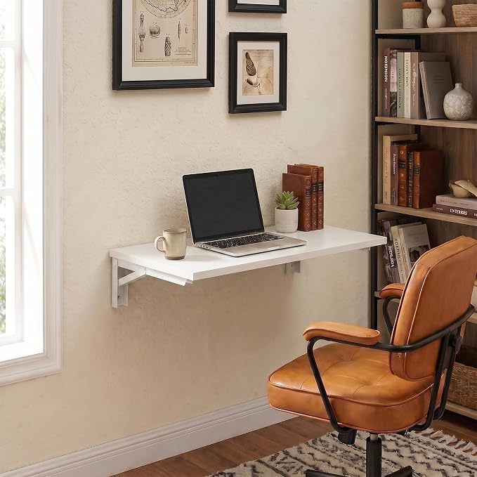 Need Wall Mounted Folding Table for Office Laundry | 30x20 IN Fold Down Wall Mount Desk Folding Wall Table for Small Apartments, Garage&Ironing Station, White&White Frame