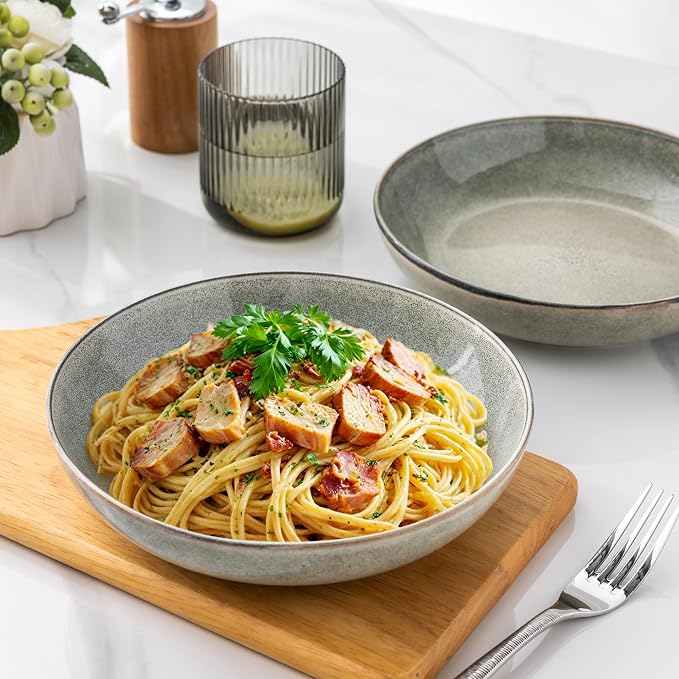 AmorArc 8.5'' Large Pasta Bowls, 36oz Stoneware Wide Serving Bowls Set of 4 for Kitchen for Salad,Fruit,Oatmeal, Microwave Safe, Reactive Glaze