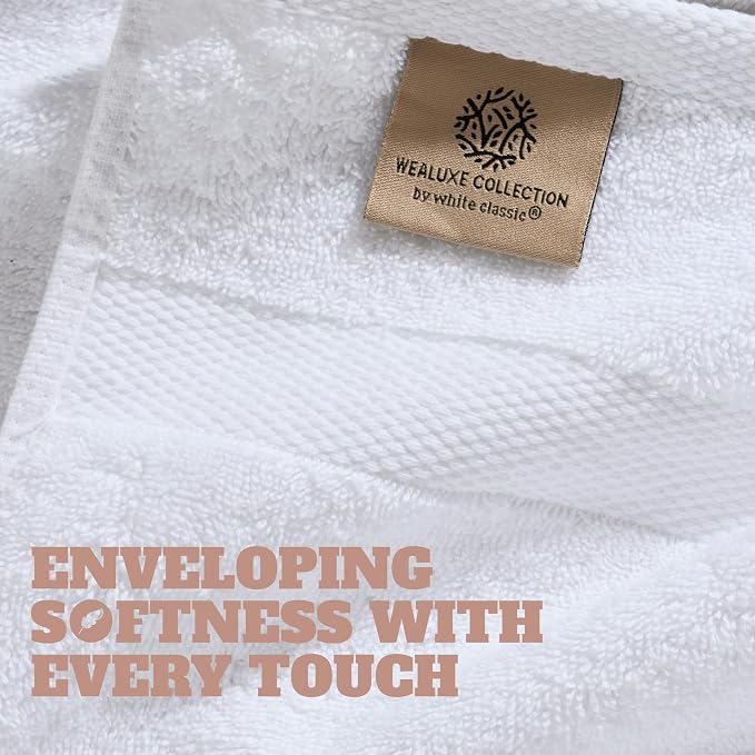 White Bath Towels 24x50 Inch, 6 Pack - Extra Absorbent Cotton Towel Set for Bathroom