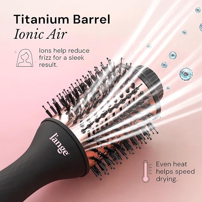 L'ANGE HAIR Le Volume 2-in-1 Titanium Blow Dryer Brush | Frizz Control Blowout Hair Dryer Brush For Drying And Straightening | Volumizing Hot Air Styler For All Hairstyles | Oval Barrel | Black - 75mm