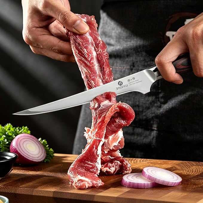 imarku 8 Inch Fillet Knife, Japanese High Carbon Stainless Steel | Razor Sharp Boning Knife, Professional Filet Knife for Precision Meat Deboning Fish Fillting, Ergonomic Pakkawood Handle