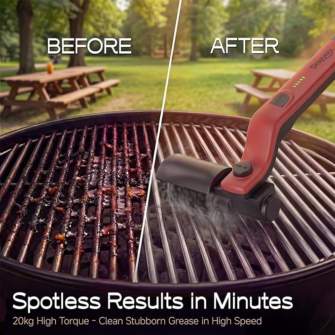 Electric Grill Brush, High Torque Grill Brush with 3-Speed Modes, 20kg Max Torque BBQ Cleaner Safe for Porcelain Cast Iron Stainless Steel, Reinforced Steel Bristles, for Fathers Day