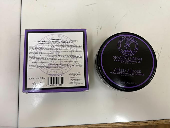 Castle Forbes Lavender Shaving Cream For Men, 6.8 fl.oz. | Moisturizing Smooth Shave Lather w/Esseantial Oils | Protects Sensitive Skin From Razor Burn & Irritation | Luxury Grooming & Beard Care