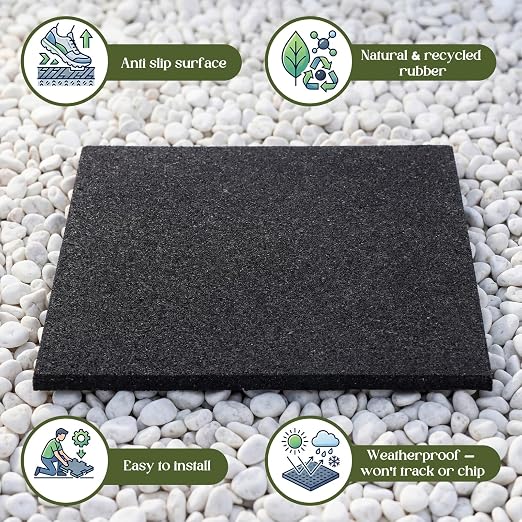 Nuanchu 8 Pcs 12 x 12 Inch Rubber Stepping Stones Outdoor Garden Walkway Non-Slip Durable Pavers for Patio, Pathway, Landscaping, Weatherproof Stepping Stones for Easy Installation (Square,Black)