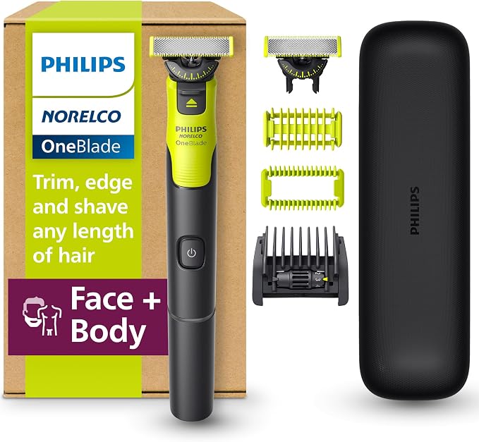 Philips Norelco OneBlade 360 with Connectivity Hybrid Face + Body, Electric Beard Trimmer, Shaver and Body Groomer Kit with 360 Blade Tech, 1x360 Blade, 5-in-1 Comb, Travel Case, Model QP4631/90