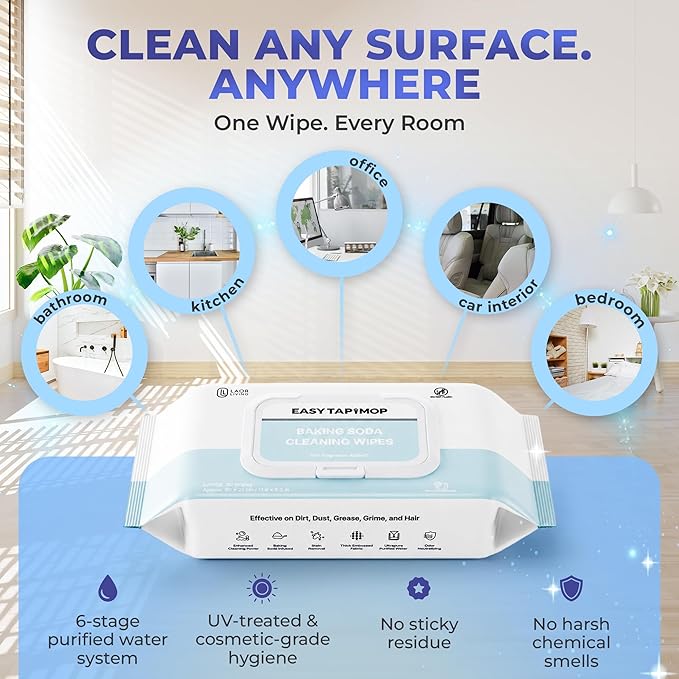 Baking Soda Cleaning Wipes - Wet Floor Mopping Replacement Pad Refills Compatible with Swiffer Sweeper Mop - Larger & Thicker Disposable Cloths for Multi-Surfaces - 30 Count (Pack of 9)