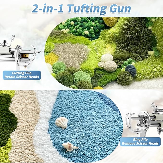 Tufting Gun with Carpet Trimmer Kit, Rug Gun with Tufting Shears, 2 in 1 Tufting Gun Cut & Loop Pile, Rug Making Kit with Trimmer, Yarn, Tufting Cloth