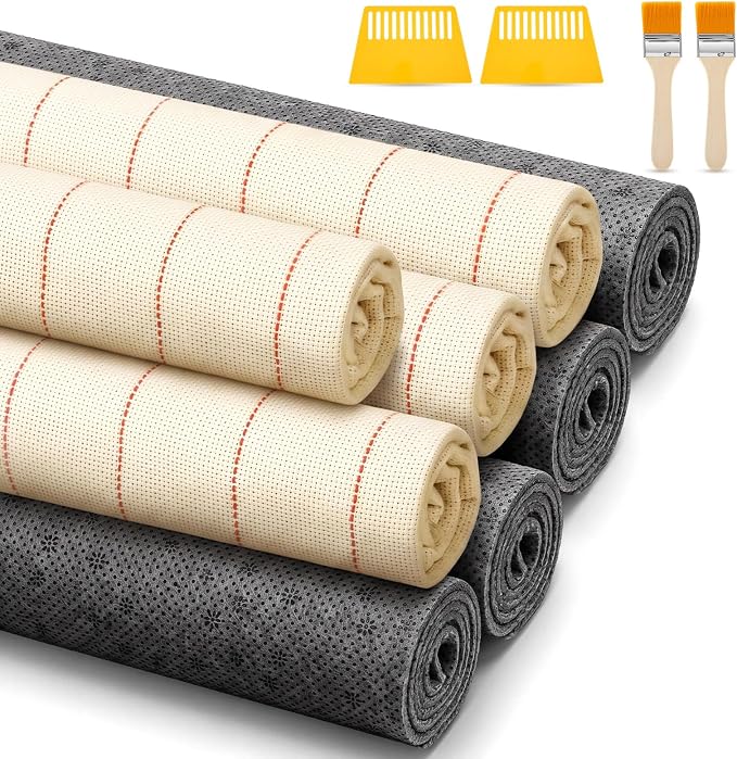 Tudomro 12 Pcs 79'' X 59"，71'' X 39" Monks Cloth for Rug Non Slip Backing | Tufting Backing Cloth with Anti-slip Dots, Includes Cleaning Brush and Scraper for DIY Rug Making, Durable Weave Fabric