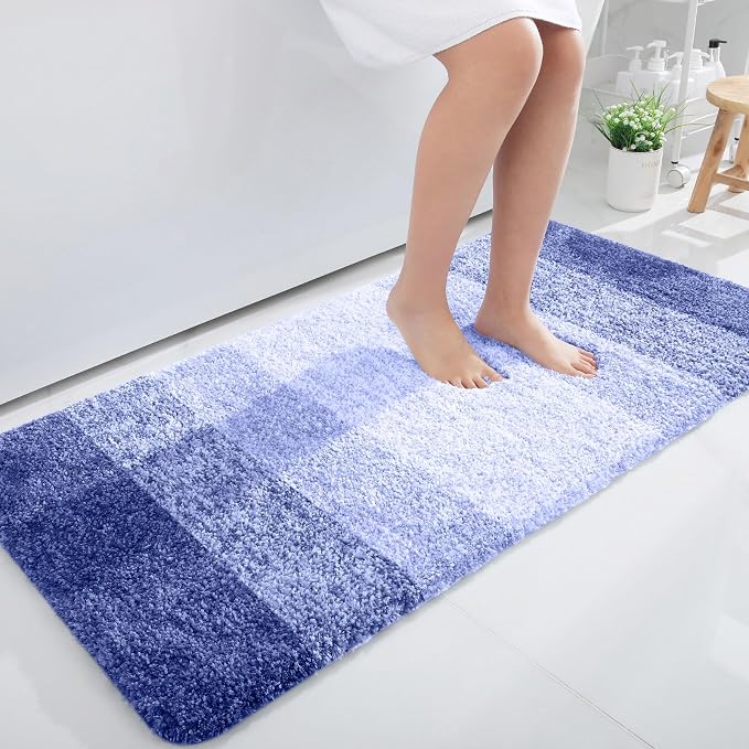 OLANLY Bathroom Runner Rugs Mat 47x24, Extra Soft Absorbent Microfiber Bath Rugs, Rubber Backing, Quick Dry, Washable Long Bath Mats for Bathroom, Tub and Shower, Home Decor Accessories, Blue-Violet