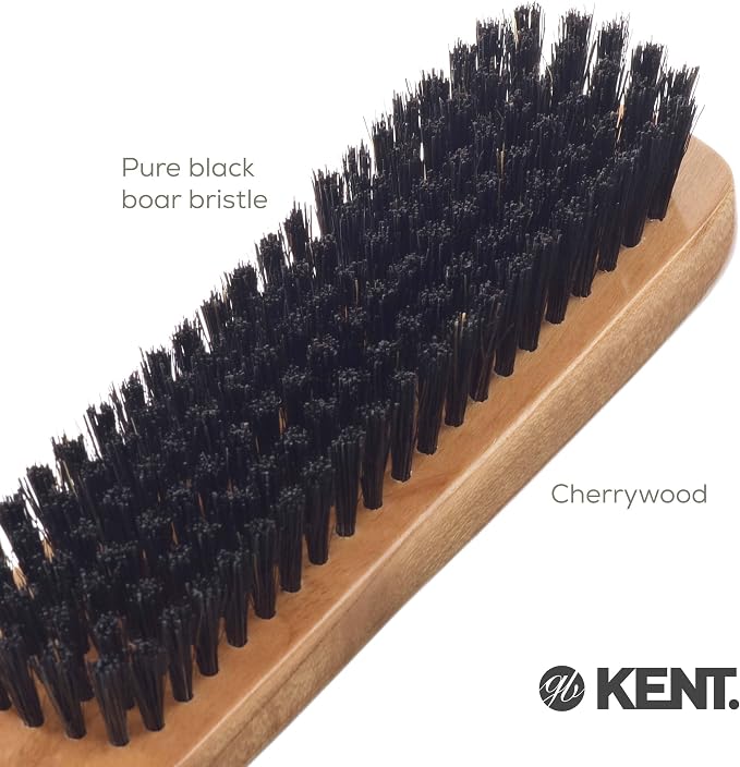 Kent CC2 Finest 100% Handcrafted Clothes Brush: Black Boar Bristle & Nylon Mix with Cherrywood Handle - Travel-Size Lint/Fuzz Remover for Cashmere, Wool, Silk; Suede Brush & Pet Hair Lint Roller