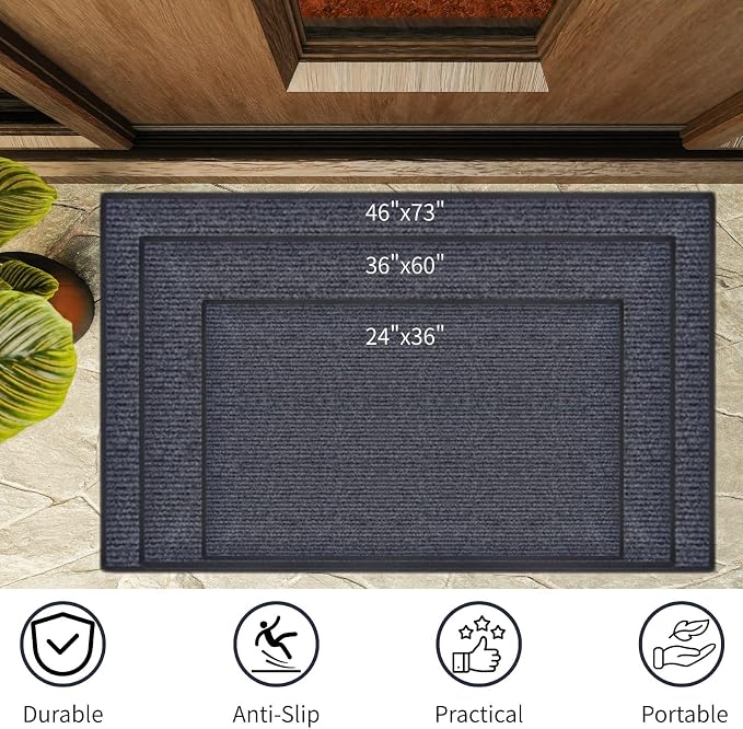 2 Pack 60"x36" Brush Step Entrance Mat - Indoor Outdoor Carpet Doormat with Deep Scraper & Rubber Border, for Dry Indoor/Outdoor Use at Door, Patio, Garage, Kitchen, Laundry Room