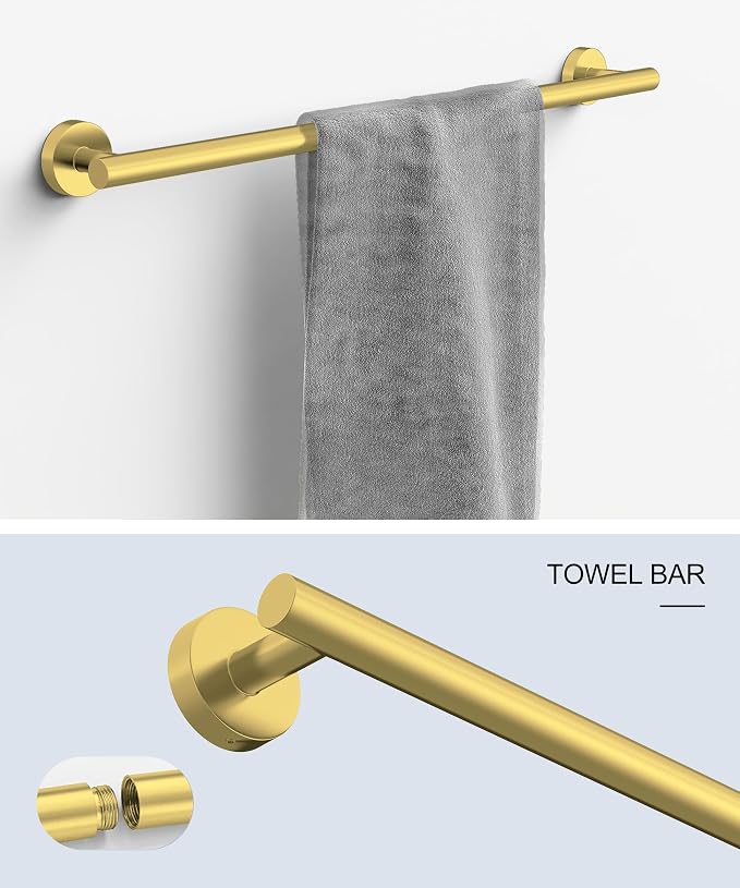 5 Pcs Brushed Gold Bathroom Accessories Hardware Set SUS304 Stainless Steel 26 Inch Towel Rack and Toilet Paper Holder Set Bath Towel Bar Set Wall Mounted for Bathroom Kitchen by HOMEMYSTIQUE