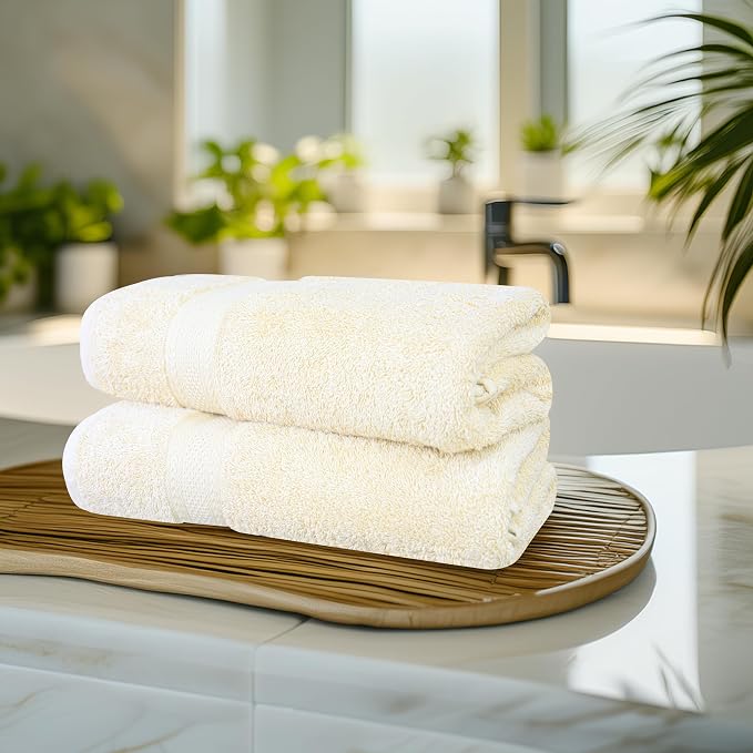 Medium Size Bath Towels Set of 6 – 100% Cotton Terry – 24" x 48" – Quick Dry, Soft & Highly Absorbent – Ivory Towels for Bathroom, Gym, Spa, Pool & Daily Use