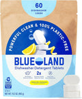 BLUELAND 100% Plastic-Free Dishwasher Detergent Tablets, 60 Count, Lemon Zest Scent, Eco Friendly Dishwashing Pods, Cuts Grease & Stuck on Food, Rinses Clean for Streak-Free Shine